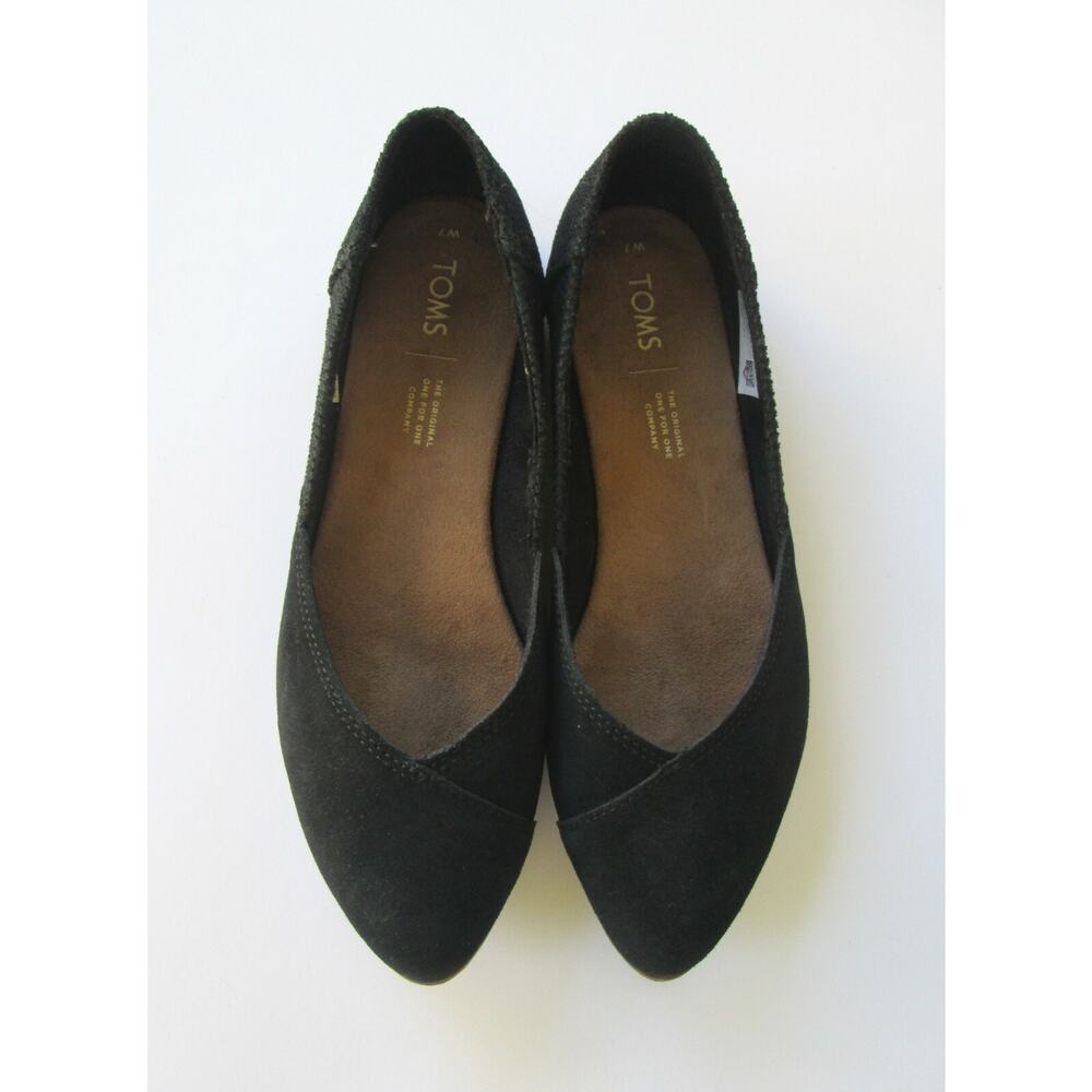 TOMS Womens Black Faux Suede Textile Slip On Pointy Toe Comfort Flats Shoes 7 M
